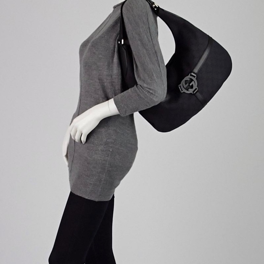 Gucci Denim Black Reins GG Hobo